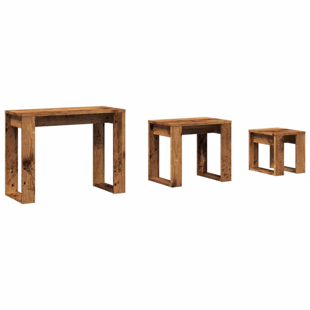 Berkfield Home Nest of 3 Tables in Brown Rustic Old Wood Finish – 2