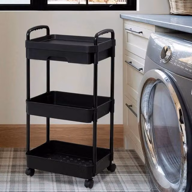 EONLION 3-Tier Kitchen Storage Utility Cart on Wheels in Black
