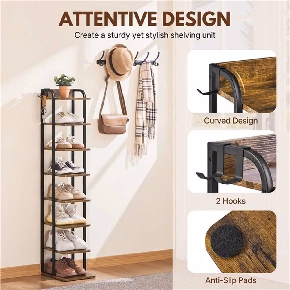 KORVIXA 8-Layer Rustic Vintage Freestanding Shoe Rack in Brown – 4