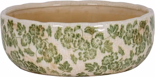 KDMK Round Floral Ceramic Tabletop Bowl in Green