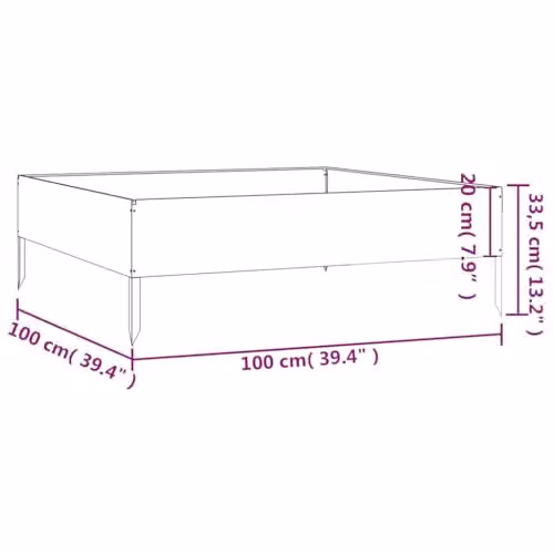 vidaXL Corten Steel Raised Bed, Brown, W/D/H: 100 x 100 x 33.5 cm