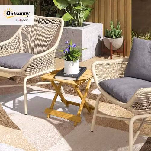 Outsunny Natural Wood Folding Garden Side Table in Brown and Beige, W/D/H: 40 x 43 x 40 cm – 2