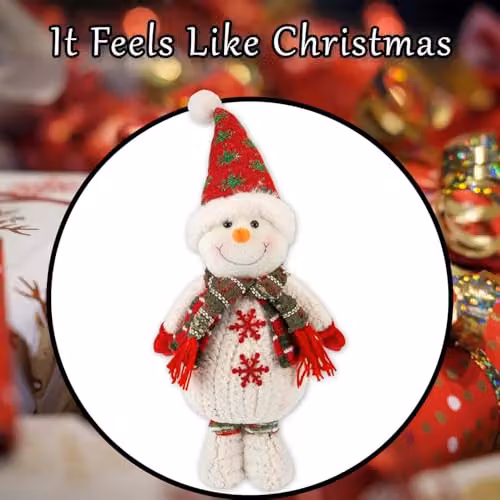 VFM e-Store Christmas Standing Snowman Plush Decoration in White and Green, H 41.5 cm x W 21.5 cm – 5