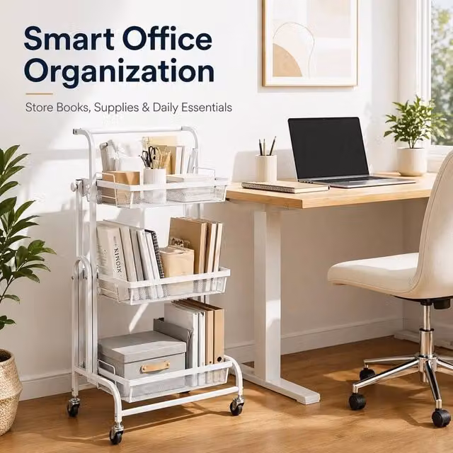 EONLION 3 Tier Rolling Utility Cart in White with Adjustable Metal Shelves – 1