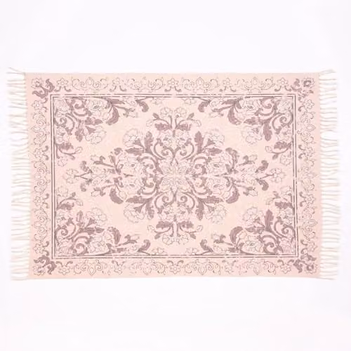 Esselle Kew Antique Printed Small Rug with Fringes in Pink and Purple, W/D: 120 x 170 cm – 1