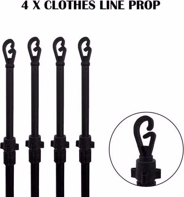 FLAVORA Black Galvanised Steel Extending Clothes Prop Washing Line Pole