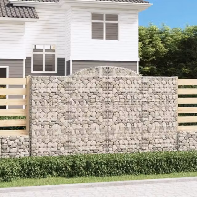 Berkfield Home Arched Gabion Baskets, 2 Piece Set, Silver Galvanised Steel, W: 300 cm, D: 50 cm, H: 180-200 cm – 1