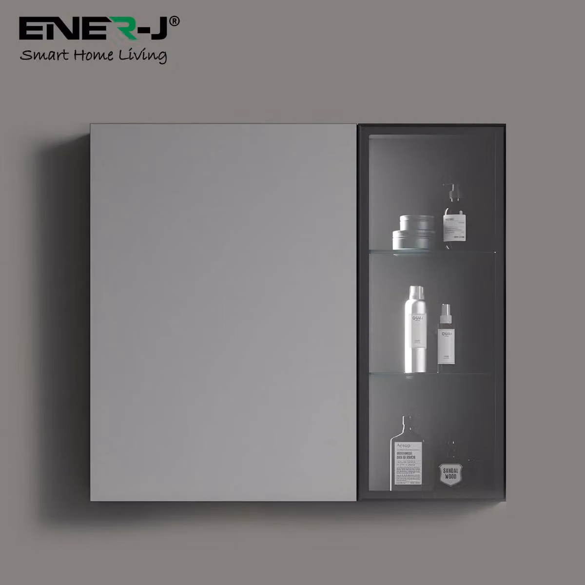 ENER-J White Rectangular LED Mirror Cabinet with Integrated Lighting, W/H: 75 x 68 cm – 1