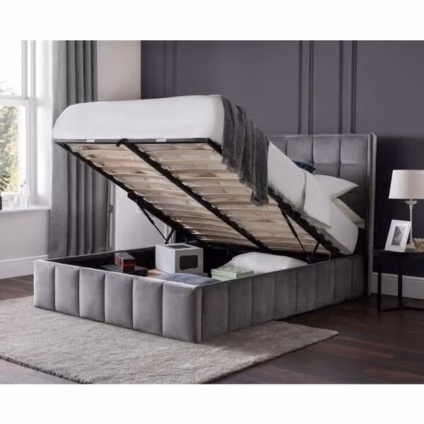 Julian Bowen Gatsby King Size Velvet Lift Up Storage Bed in Light Grey