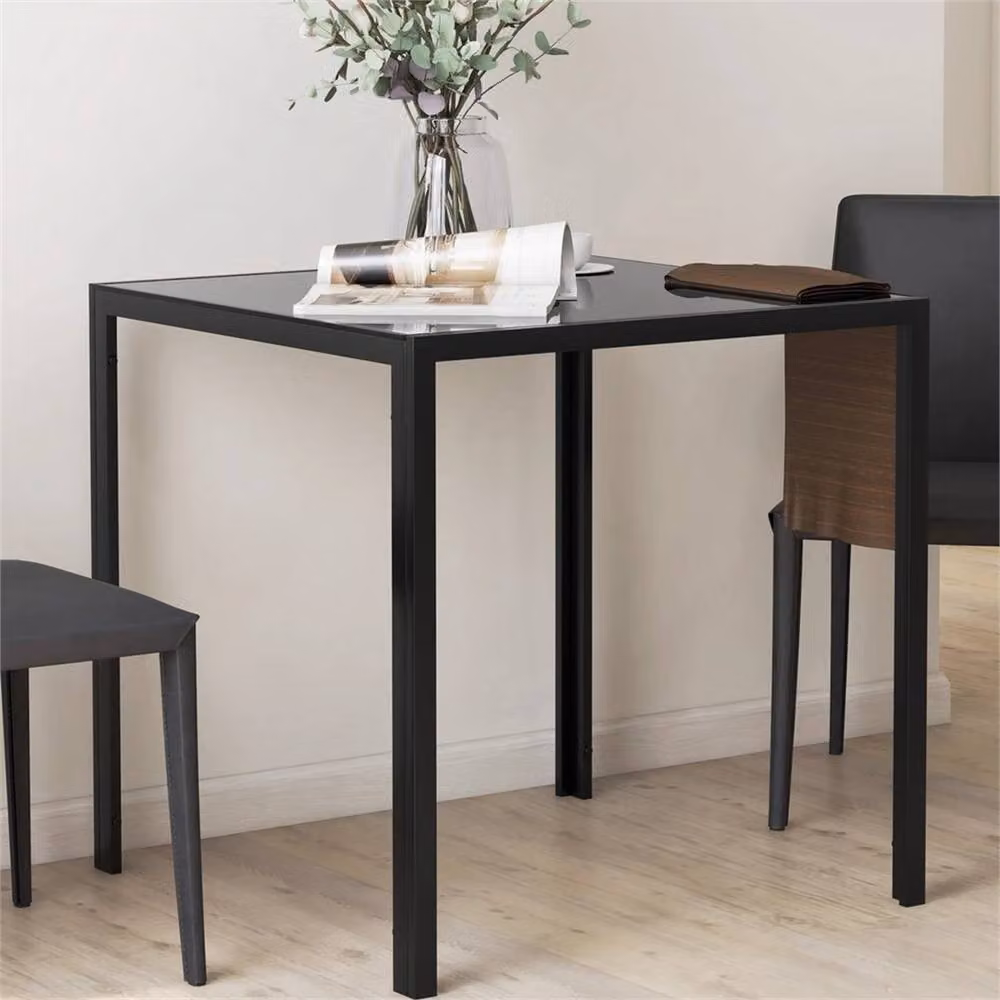 Nordara Modern Square Dining Table with Black Metal Legs and Glossy Glass Top, W: 80 cm, H: 75 cm – 6