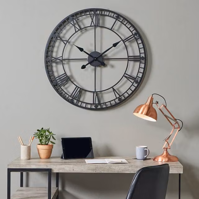 Pacific Lifestyle Black Metal Round Analog Wall Clock, Diameter: 80 cm
