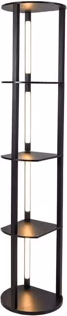 Costway Modern Wood Display Rack Floor Lamp with 4 Adjustable LED Strips in Black