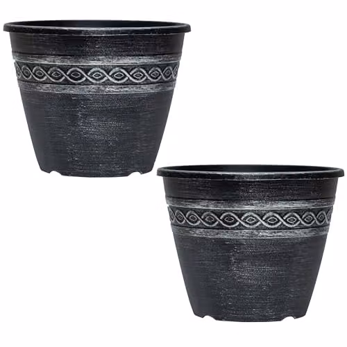 Garden Gear Classic Roman-Greco Design Planter, Set of 2, Grey and Black, Diameter: 27.5 cm, Height: 22 cm