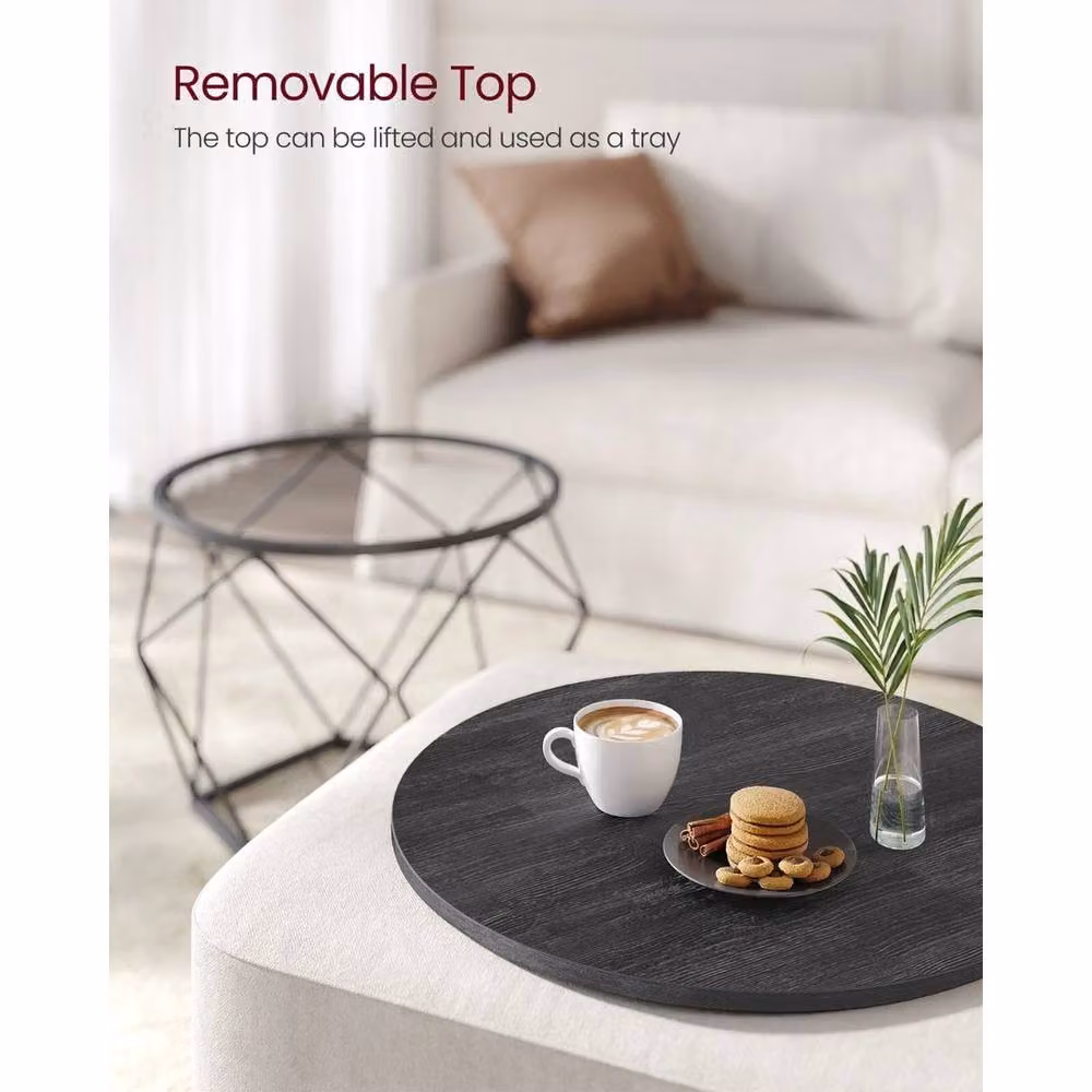 EONLION Set of 2 Black Round Nesting Side Tables with Matt Metal and MDF Finish – 3