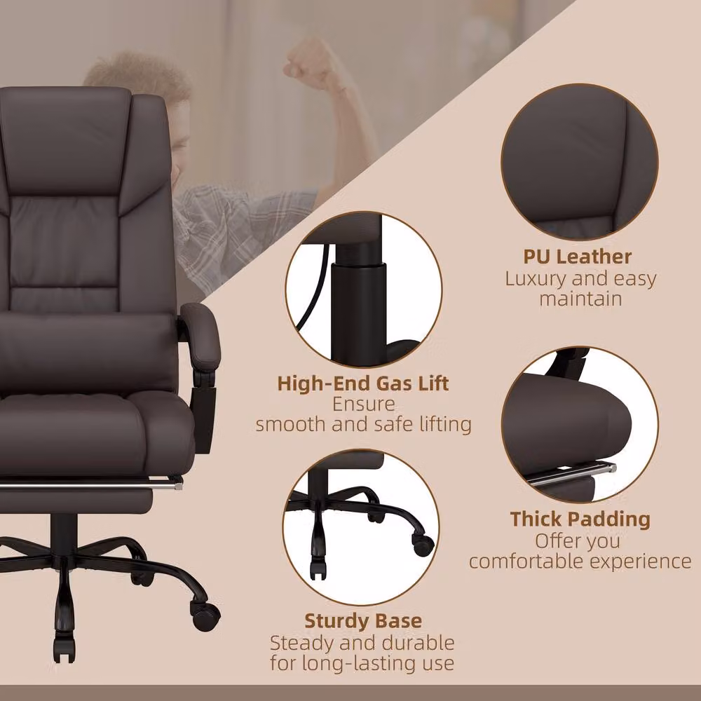 Rolipo Brown PU Leather Executive Office Chair with 6-Point Massage, Footrest and Headrest – 7