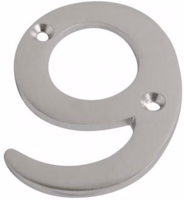 Dzina Satin Chrome Number 9 Door Number for Wooden and Composite Doors in Silver