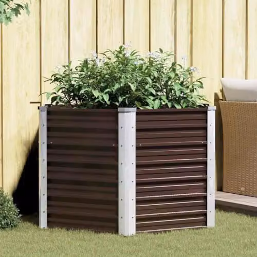 vidaXL Galvanised Steel Raised Bed for Flowers and Vegetables, Brown, W: 129 cm, D: 129 cm, H: 77 cm – 3