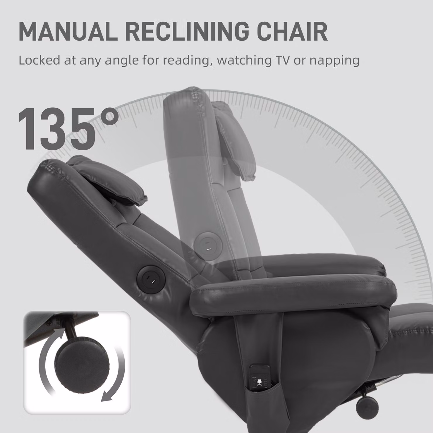 HOMCOM Faux Leather Massage Recliner Chair with Storage Ottoman in Black – 5