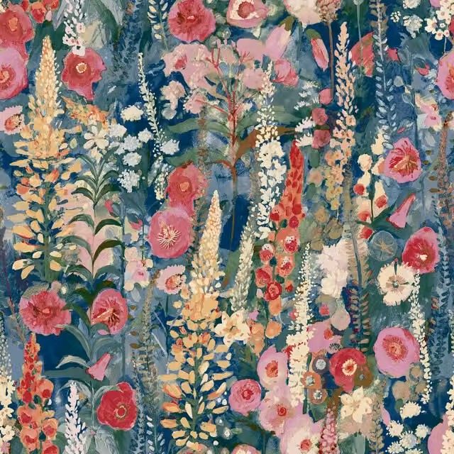 Grandeco Handpainted Delphinium Forest Floral Botanical Textured Wallpaper in Multicolour