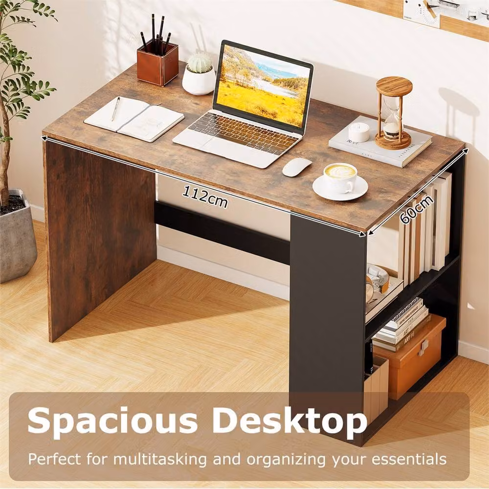 FORGEVIO Modern Home Office Computer Desk with Double Open Shelving in Brown – 4