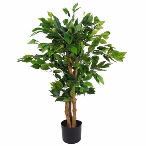 Leaf Design UK Green Artificial Evergreen Ficus Tabletop Tree, H 90 cm x W 20 cm x D 20 cm – 1