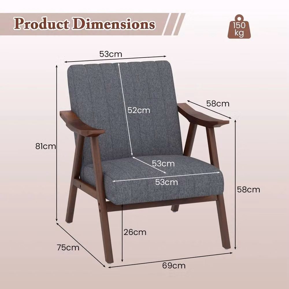 Havendro Modern Upholstered Accent Leisure Chair in Grey with Armrests and Solid Wood Frame – 2