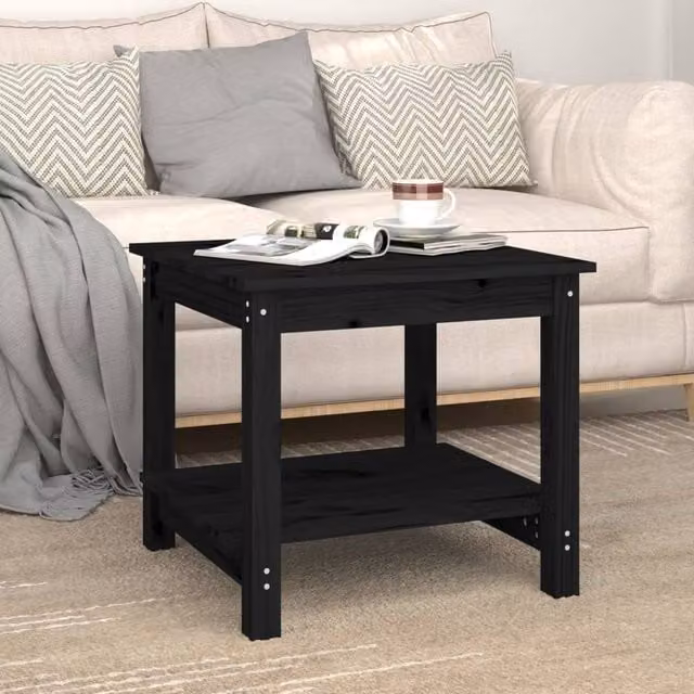 Berkfield Home Beautiful Coffee Table in Black Solid Pine, W/D/H: 50 x 50 x 45 cm