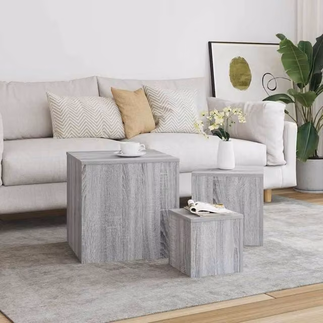 Berkfield Home Set of 3 Grey Sonoma Nested Side Tables in Engineered Wood