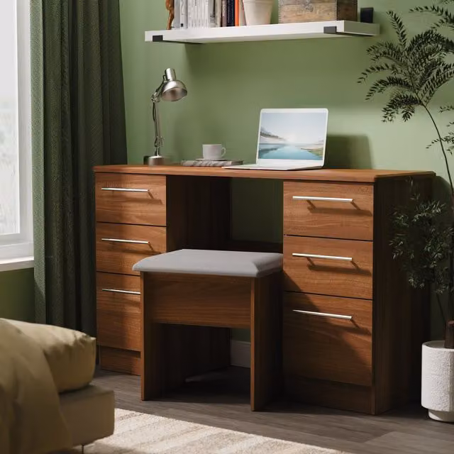 Sherwood Ready Assembled Kneehole Desk in Noche Walnut