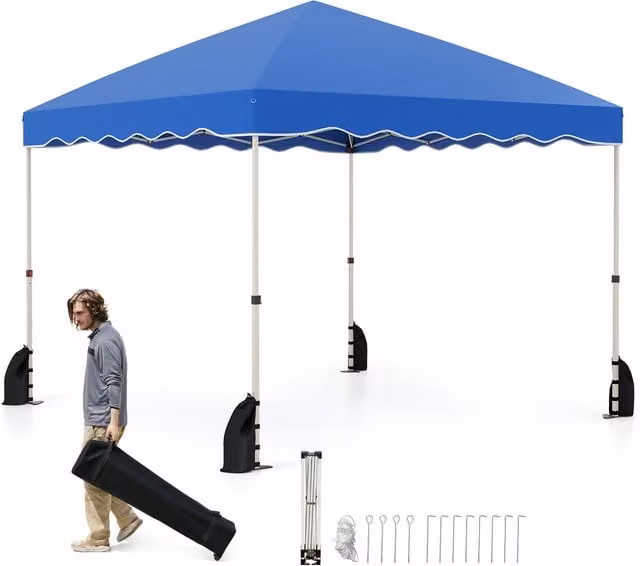 Costway Foldable Pop Up Canopy Tent Patio Shelter, Blue, W: 300 cm, D: 300 cm, H: 266 cm