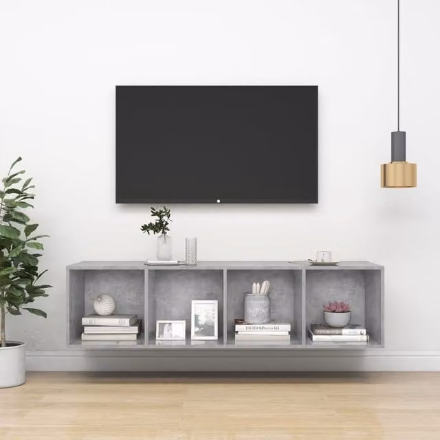Berkfield Home Wall-mounted TV Cabinet in Concrete Grey, W/D/H: 37 x 37 x 142.5 cm – 1