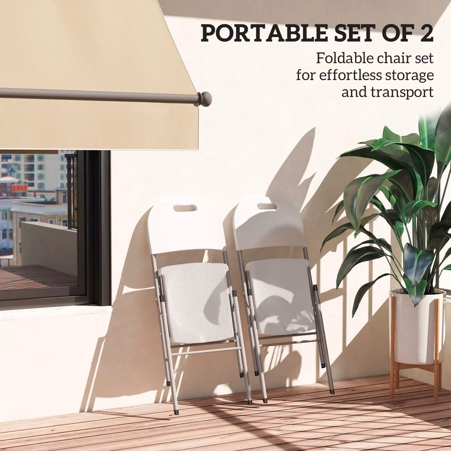 Outsunny Set of 2 White Folding Garden Chairs with Metal Frame – 3