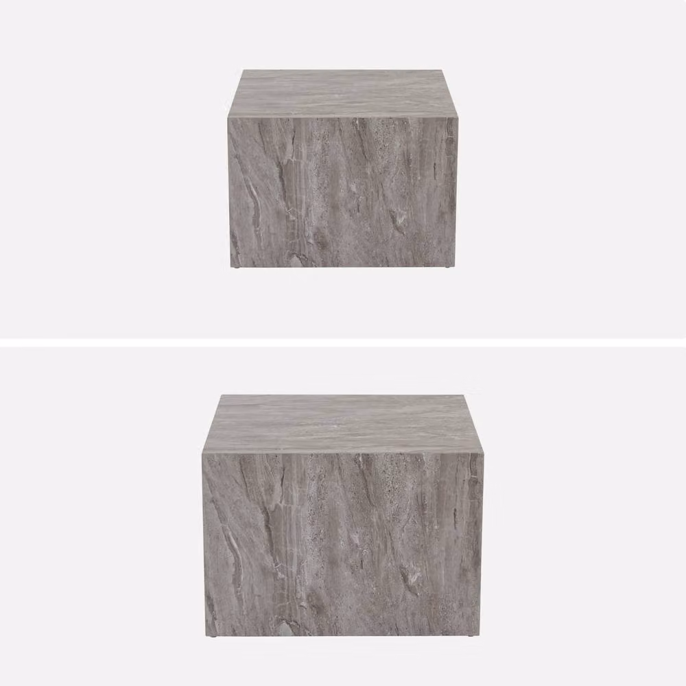 Sweek Pair of Square Coffee Tables with Grey Marble Effect Nested Tops – 2