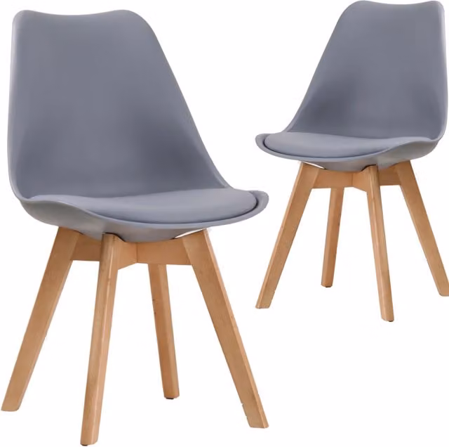 Set of 2 Novecrafto Mid-Century Modern Dining Chairs in Grey Fabric and Synthetic Leather