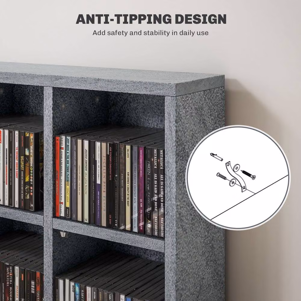 STILVORA Grey CD Storage Unit with Adjustable Shelves and Media Compartments – 5