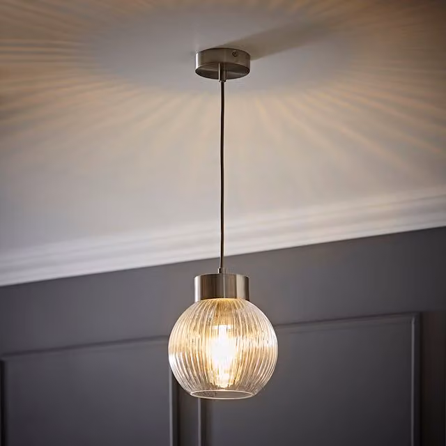 Maddison Ribbed Glass Capped Ceiling Pendant Light with LED Bulb in Brushed Chrome