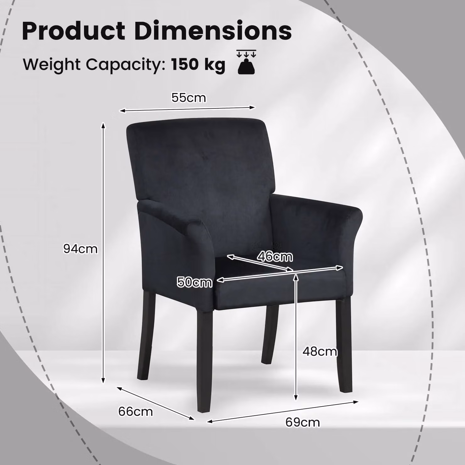 Gymax Black Velvet Padded Reception Chair with Wooden Armrests – 2