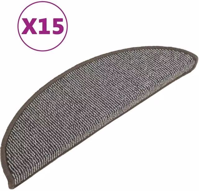 Berkfield Home Self-Adhesive Non-Slip Carpet Stair Treads, 15 Pieces, Grey, W: 56 cm, D: 17 cm, H: 3 cm – 1
