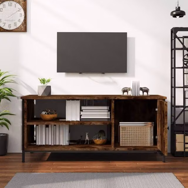 Berkfield Home Smoked Oak TV Cabinet in Brown, W/D/H: 100 x 40 x 45 cm – 1