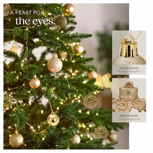 tectake 100-Pack Gold Christmas Baubles with Round Plastic Design for Hanging Ornaments – 4