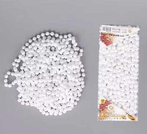 SHATCHI White Shiny Christmas Bead Chain, 7.2m Metallic Artificial Pearl Garland for Christmas Tree and Wedding Decorations