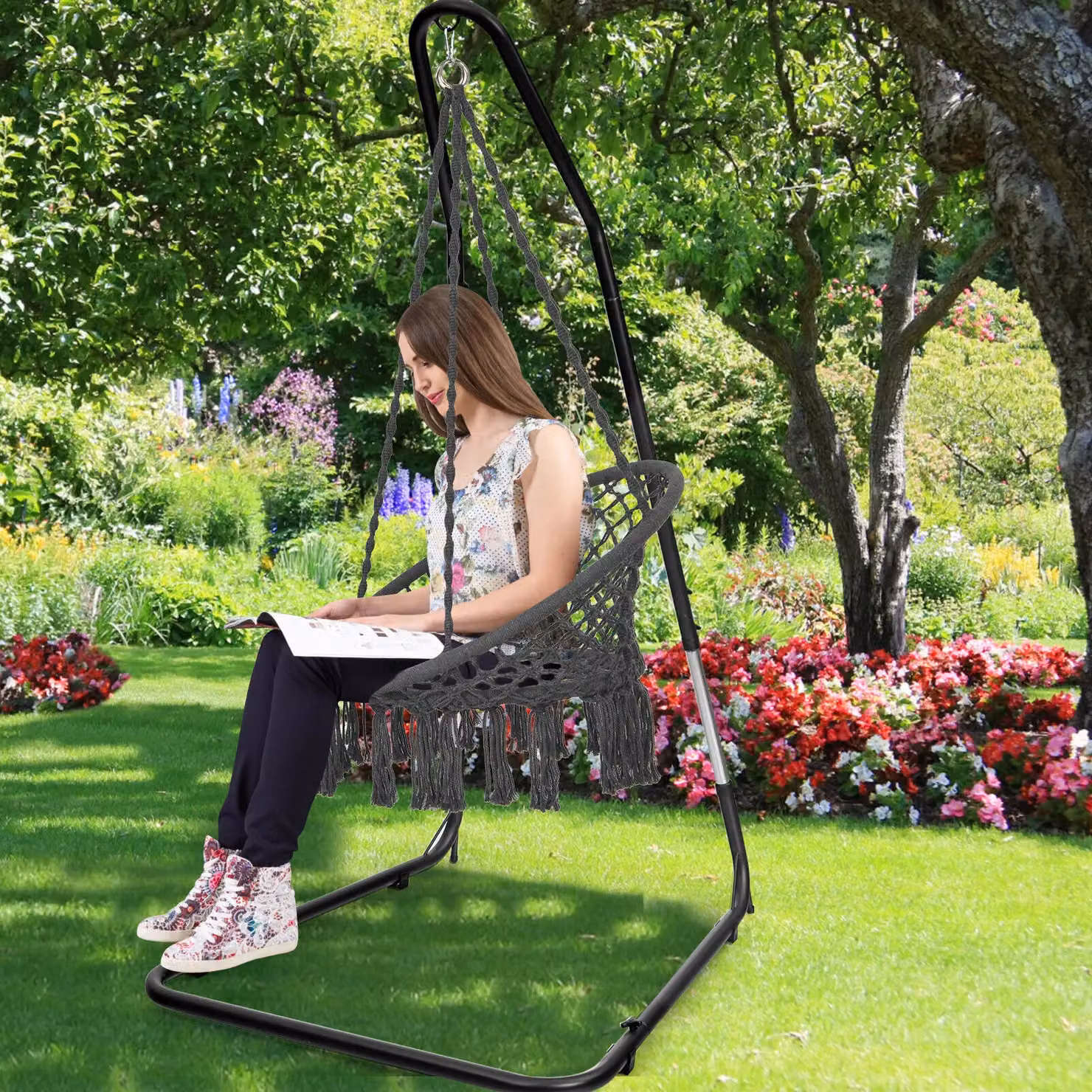 Costway Heavy Duty C-stand Hanging Swing Egg Chair Hammock Frame in Black – 4