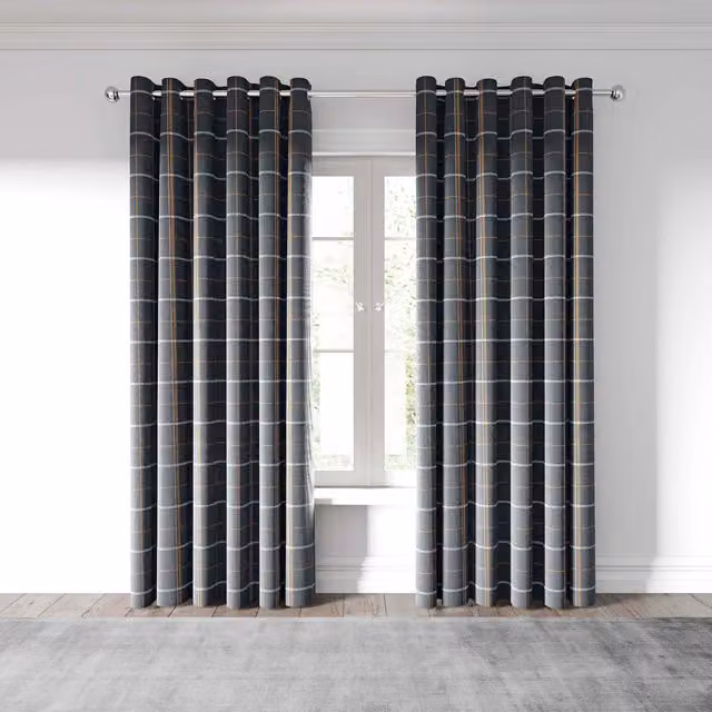 Helena Springfield Harper Checked Eyelet Curtains in Anthracite, Silver and Grey, W: 228 cm, H: 183 cm – 4