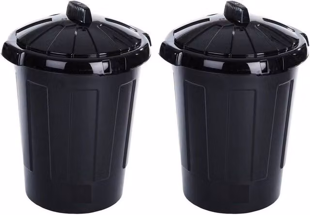FLAVORA 2-Piece Black Plastic Garden Animal Feed Storage Bins with Lids