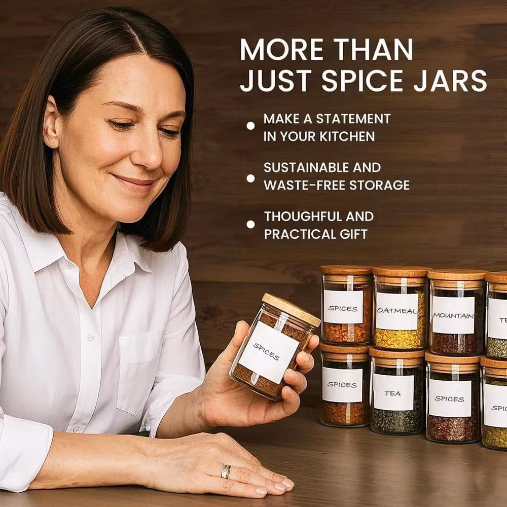 VOGREX 12 Pack Clear Glass Spice Jars with Bamboo Lids – 6