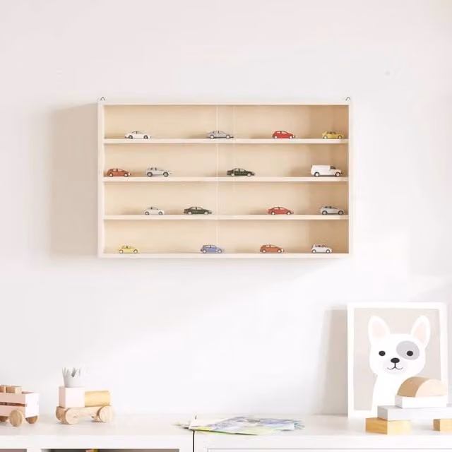 Berkfield Home Wall Mounted Display Cabinet with Glass Doors in Light Sand, W/D/H: 60 x 8.5 x 37 cm