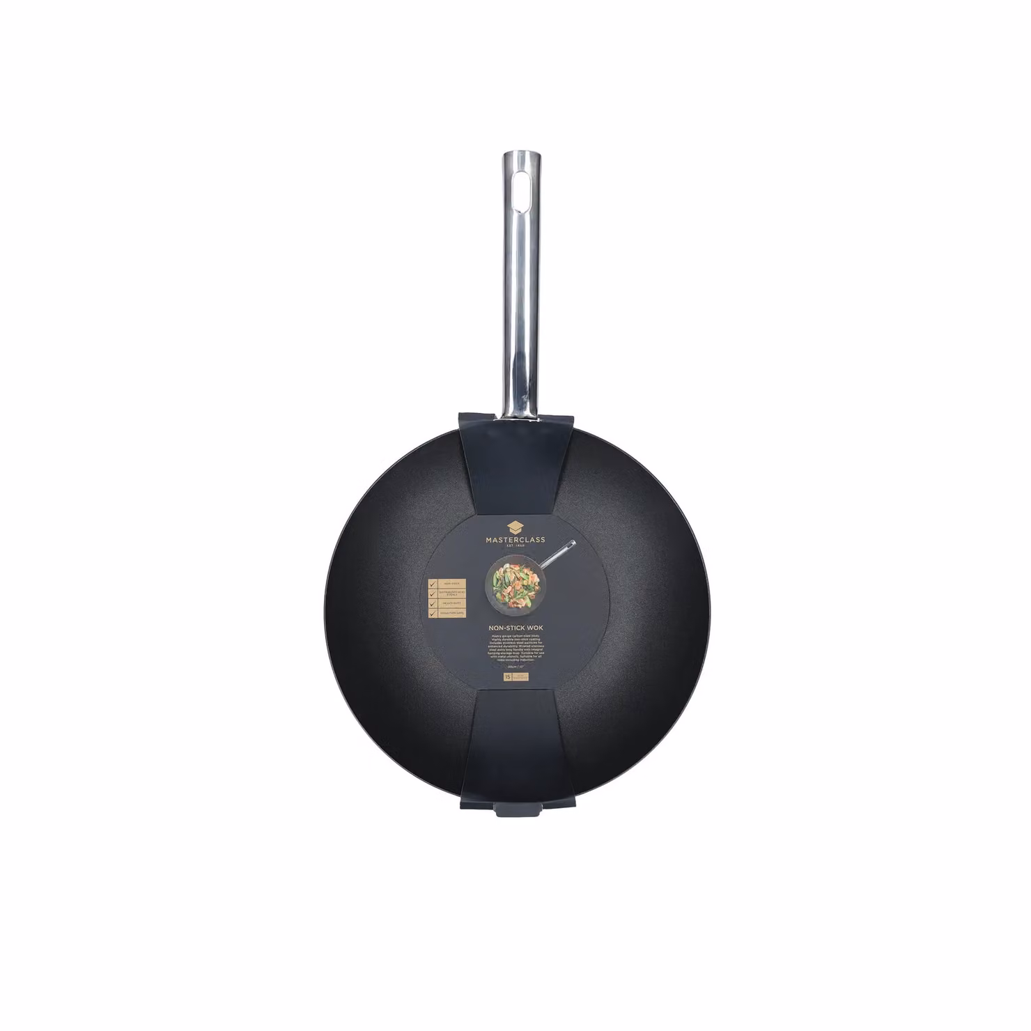 MasterClass Non-Stick Carbon Steel Wok, 30 cm, Black or Grey – 6