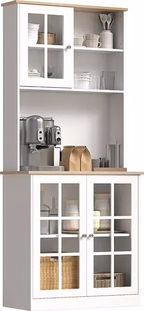 HOMCOM White Freestanding Kitchen Cupboard and Tall Sideboard Storage Unit with Glass Doors, W: 80 cm, D: 37 cm, H: 183 cm – 1