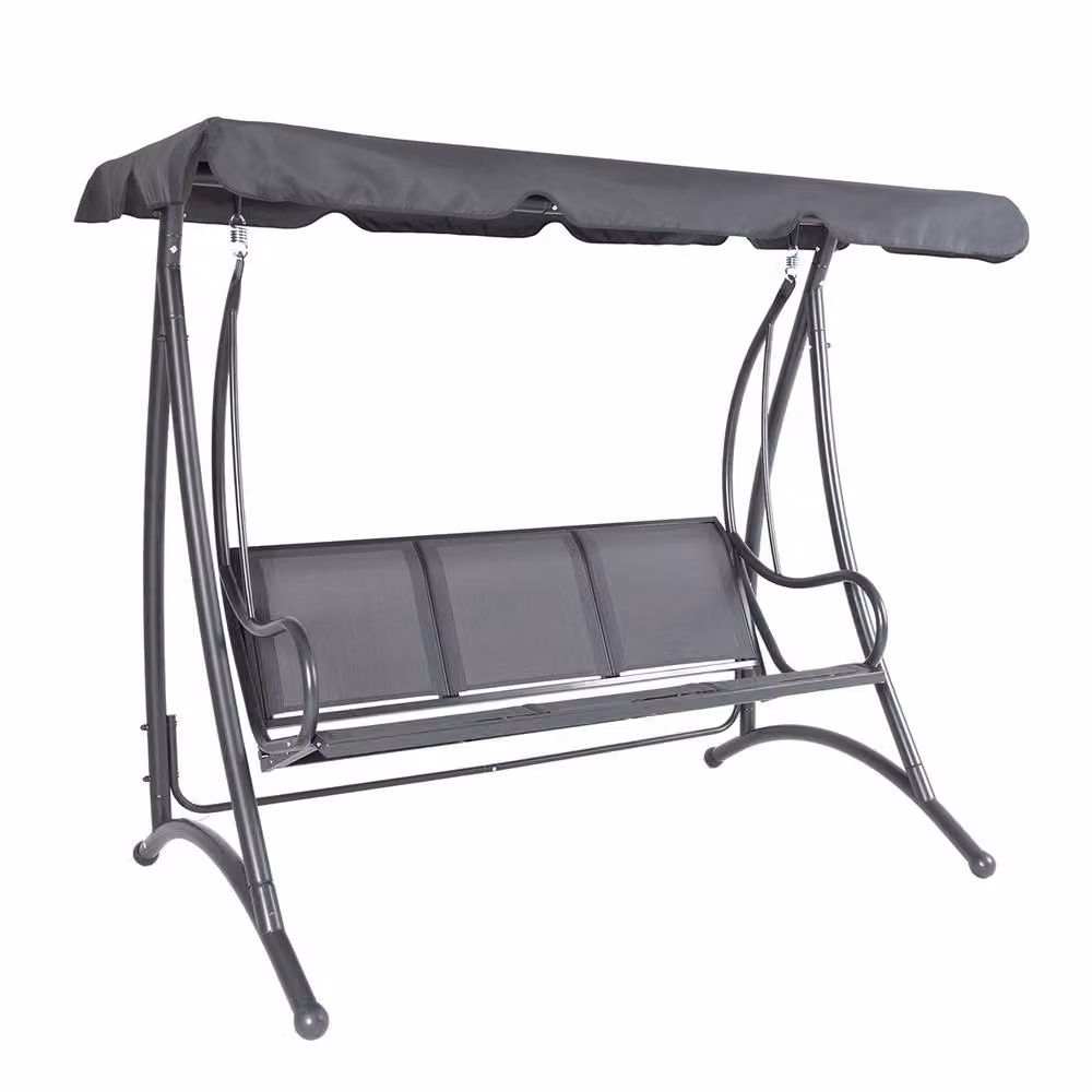 Charles Bentley 3 Seater Outdoor Swing Seat Bench with Sun Canopy in Grey – 3
