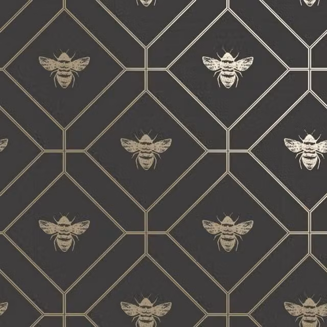 Holden Decor Bee Geometric Animal Pattern Wallpaper in Anthracite Grey Matt Finish